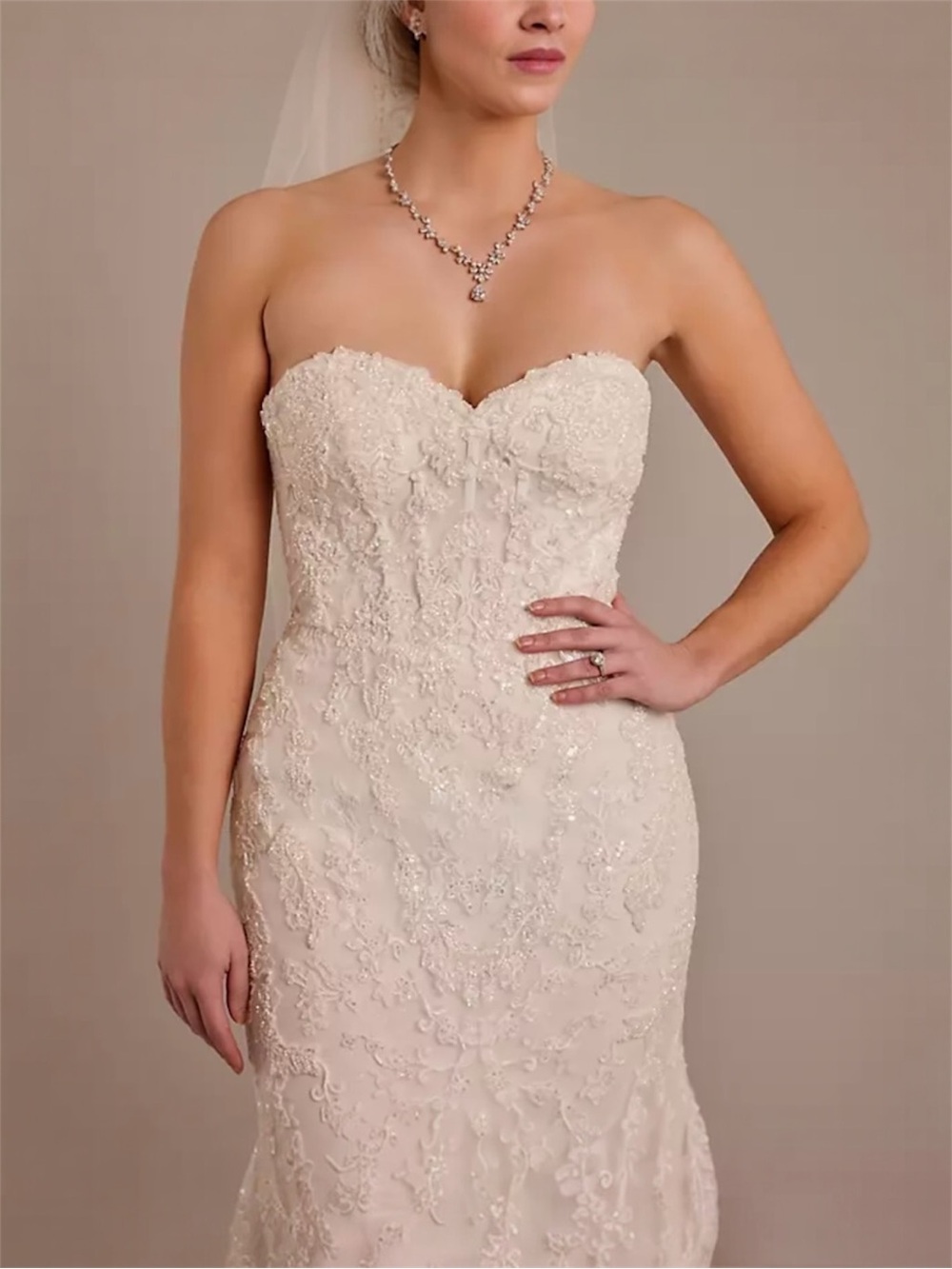 Tulle and Beaded Lace Mermaid Wedding Dress - Picture 5 of 12